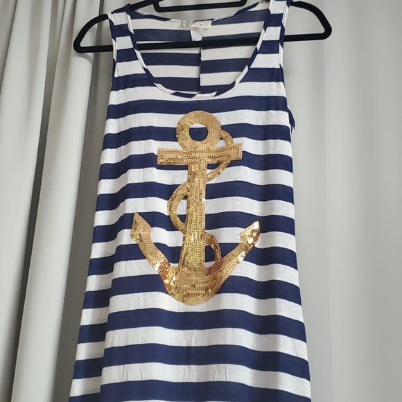 Navy/white sailor dress gold sequin anchor โ - Picture 3 of 8